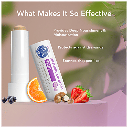 The Moms Co Natural Lip Balm - Cocoa & Shea Butter, Heals Dry, Chapped Lips, Fruit, 5 g  