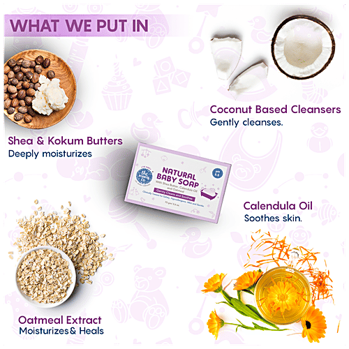 The Moms Co Natural Baby Soap - Shea Butter, Calendula & Oatmeal, pH 5.5, Cleans & Soothes Skin, 75 g  