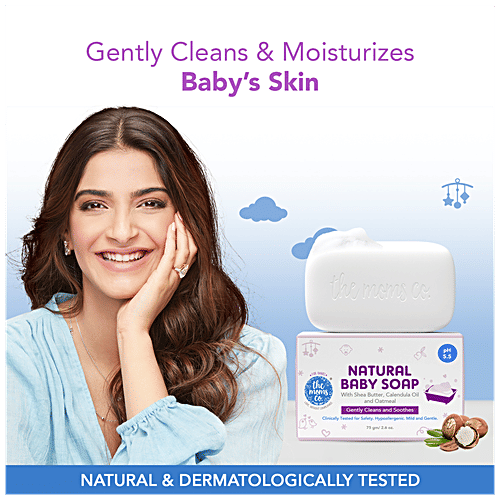 The Moms Co Natural Baby Soap - Shea Butter, Calendula & Oatmeal, pH 5.5, Cleans & Soothes Skin, 75 g  