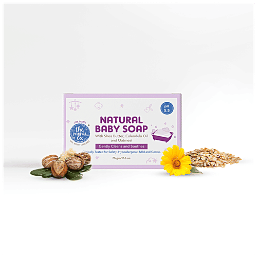 The Moms Co Natural Baby Soap - Shea Butter, Calendula & Oatmeal, pH 5.5, Cleans & Soothes Skin, 75 g  