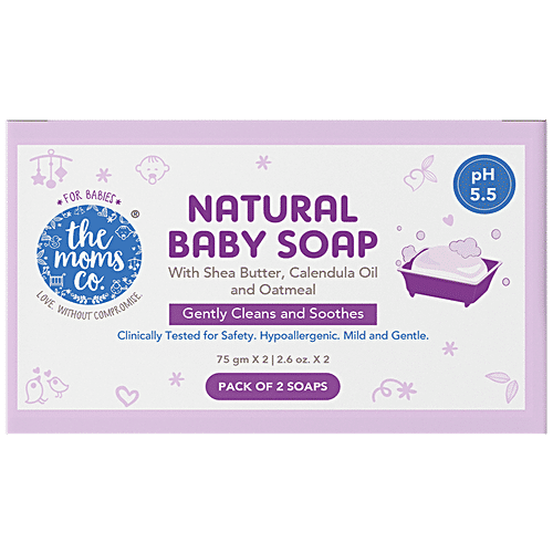 The Moms Co Natural Baby Soap - Shea Butter, Calendula & Oatmeal, pH 5.5, Cleans & Soothes Skin, 75 g  