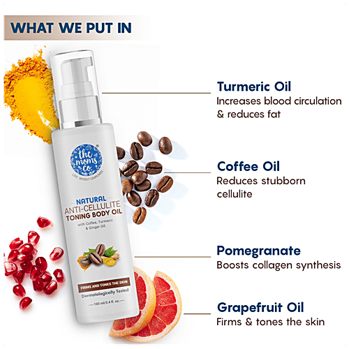 The Moms Co Natural Anti-Cellulite Toning Body Oil - Coffee, Turmeric & Ginger Oil, Tightens, Firms, Tones Skin, 100 ml  