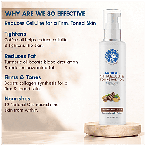 The Moms Co Natural Anti-Cellulite Toning Body Oil - Coffee, Turmeric & Ginger Oil, Tightens, Firms, Tones Skin, 100 ml  