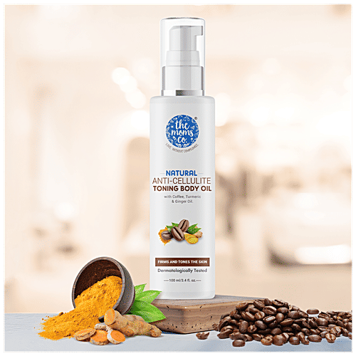 The Moms Co Natural Anti-Cellulite Toning Body Oil - Coffee, Turmeric & Ginger Oil, Tightens, Firms, Tones Skin, 100 ml  