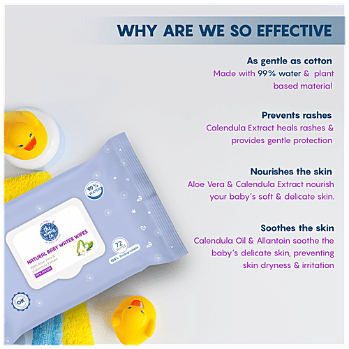 The Moms Co Natural Baby Water Wipes - Aloe Vera & Calendula Extract, Prevents Rashes, Nourishes Skin, 72 pcs (Pack of 3) 