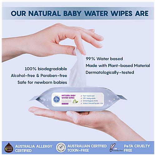 The Moms Co Natural Baby Water Wipes - Aloe Vera & Calendula Extract, Prevents Rashes, Nourishes Skin, 72 pcs (Pack of 3) 