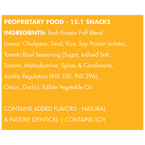 Taali Protein Puffs - Tomato Basil, Roasted, Non-Fried, Gluten Free, 25 g Pouch 