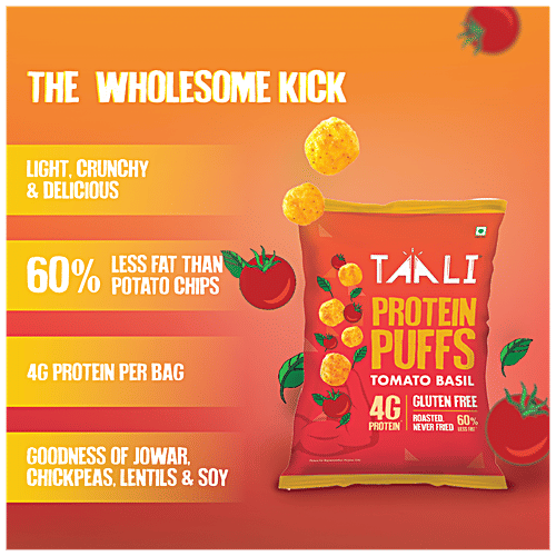 Taali Protein Puffs - Tomato Basil, Roasted, Non-Fried, Gluten Free, 25 g Pouch 