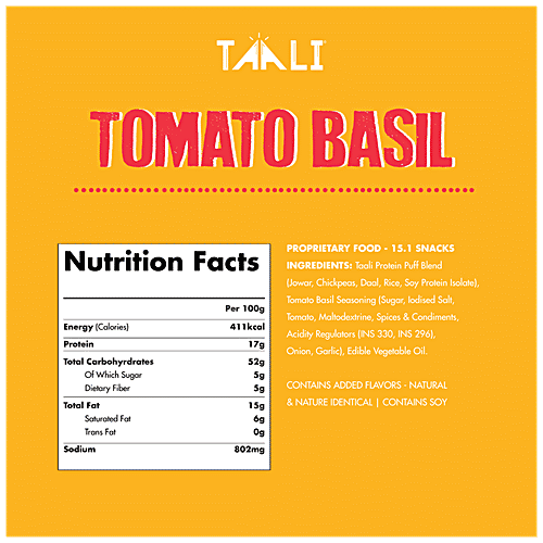 Taali Protein Puffs - Tomato Basil, Roasted, Non-Fried, Gluten Free, 25 g Pouch 