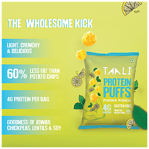 Taali Protein Puffs - Pudina Punch, Roasted, Non-Fried, Gluten Free, 25 g Pouch