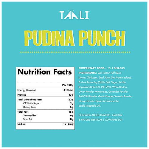 Taali Protein Puffs - Pudina Punch, Roasted, Non-Fried, Gluten Free, 25 g Pouch