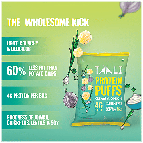 Taali Cream & Onion Protein Puffs, 22 g Pouch Roasted, Non-Fried, Gluten Free