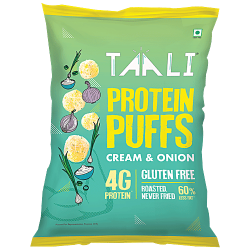Taali Cream & Onion Protein Puffs, 22 g Pouch Roasted, Non-Fried, Gluten Free