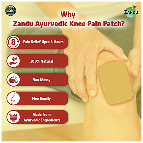 Zandu Knee Pain Relief Patch - Ayurvedic, For Pain & Stiffness, Lasts Up To 8 Hours, 5 pcs  