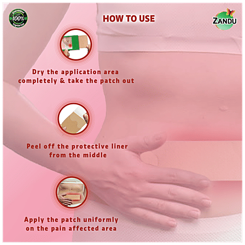 Zandu Feminine Pain Relief Patch - Ayurvedic, For Abdominal Cramps, Lasts Up To 8 Hours, 5 pcs