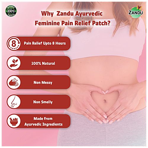 Zandu Feminine Pain Relief Patch - Ayurvedic, For Abdominal Cramps, Lasts Up To 8 Hours, 5 pcs