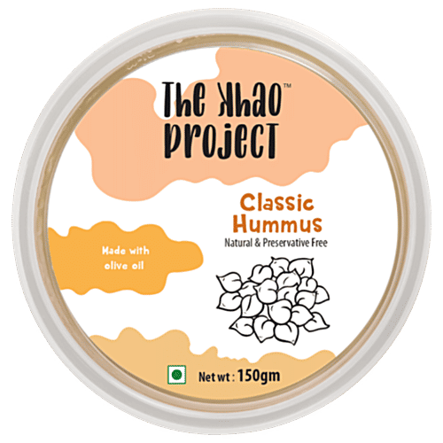 The Khao Project Classic Hummus Dip & Spread - Natural & Preservative Free, Made With Olive Oil, 150 g  Preservative Free
 Made with Olive Oil