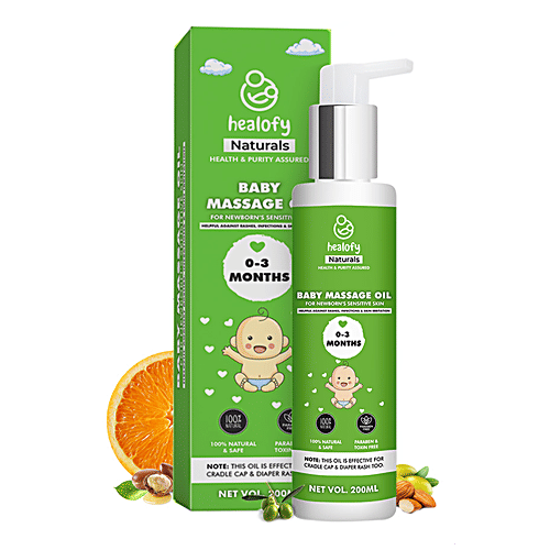 Healofy Naturals  Baby Massage Oil - Safe, No Parabens, For Sensitive Skin, 0-3 Months, 200 ml  
