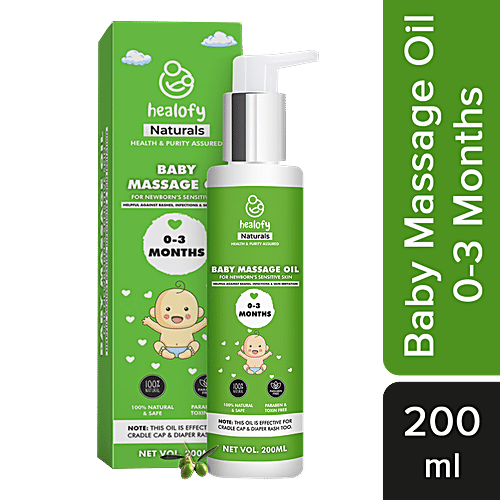Healofy Naturals  Baby Massage Oil - Safe, No Parabens, For Sensitive Skin, 0-3 Months, 200 ml  