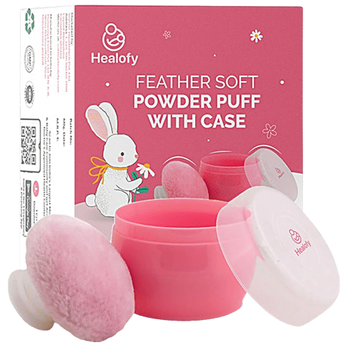 Healofy Feather Soft Powder Puff With Case - Skin-Friendly, For Newborns, Infants, Pink, 1 pc Box 