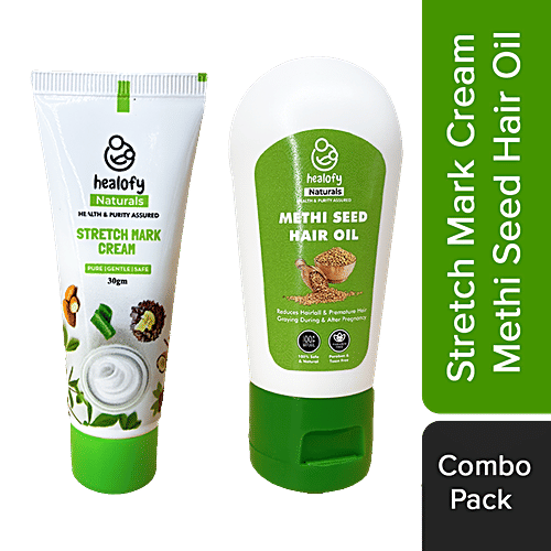 Healofy Naturals  Mini Mother Care Kit - Stretch Mark Cream, 30 g & Methi Hair Oil 30 ml, Paraben & Toxin Free, 2 pcs  