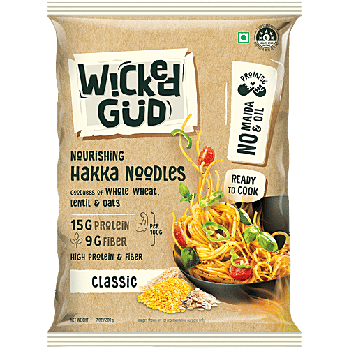 WickedGud Hakka Noodles - Classic, Goodness Of Whole Wheat, High In Protein, No Maida, 200 g  