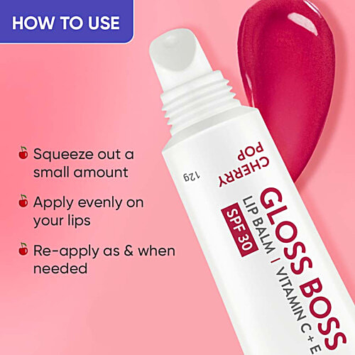 Dot & Key Gloss Boss Lip Balm With Vitamin C, E - SPF 30, Cherry Pop, For Smooth Texture, 12 g  