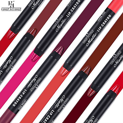 Half N Half Matte Lip Crayon - 24H Super Stay, Velvety Soft, Long-Lasting & Non-Transfer, 3.5 g 02 Go Red 