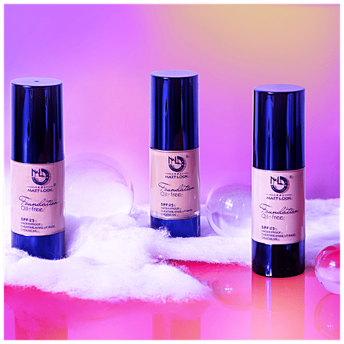 Mattlook Oil-Free Foundation - SPF-25, Waterproof, Overtime Makeup Base, 30 ml Shade 102