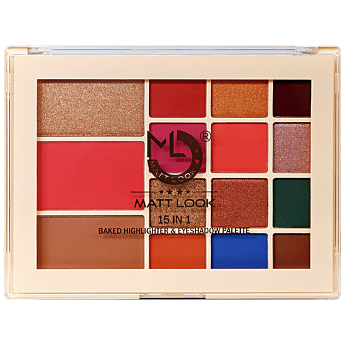 Mattlook 15 In 1 Baked Highlighter & Eyeshadow Palette - Highly Pigmented, Long-Lasting, 33.6 g Multicolour 01 
