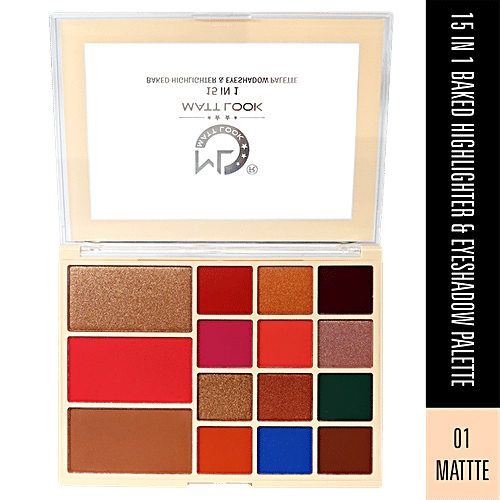Mattlook 15 In 1 Baked Highlighter & Eyeshadow Palette - Highly Pigmented, Long-Lasting, 33.6 g Multicolour 01 
