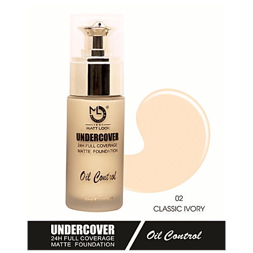 Mattlook Under Cover 24H Full Coverage Matte Foundation - Oil-Control, Lightweight, Long-Lasting, 30 ml 02 Classic Ivory 