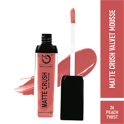 Mattlook Matte Crush Velvet Mousse Lipstick - Lightweight, Long-Lasting, High Pigmentation, 10 ml Peach Twist 