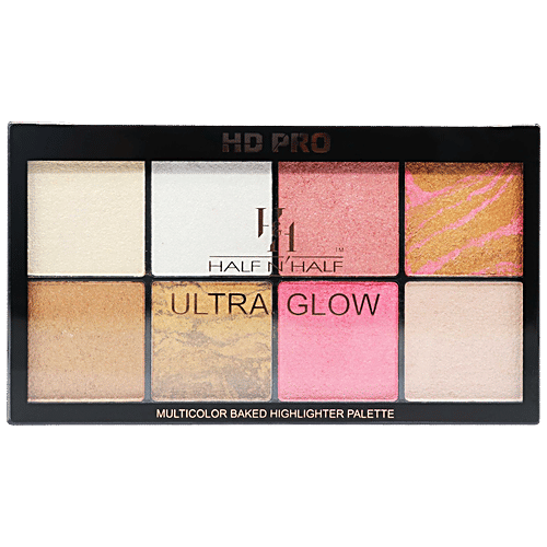 Half N Half HD Pro Ultra Glow Multicolor Baked Highlighter Palette - Lightweight, Smooth, 24 g 01 