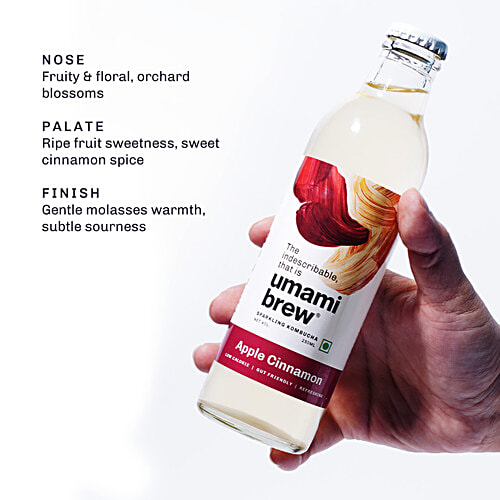 Umami Brew Sparkling Kombucha - Apple Cinnamon, Low Calorie, Antioxidant Rich, 250 ml  Low Calorie, Gut-friendly, Refreshing