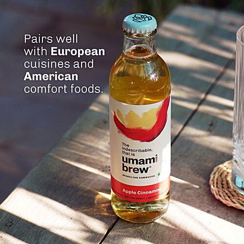 Umami Brew Sparkling Kombucha - Apple Cinnamon, Low Calorie, Antioxidant Rich, 250 ml  Low Calorie, Gut-friendly, Refreshing