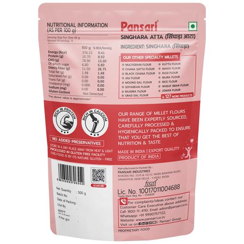 PANSARI Water Chestnut/Singhara Flour - Rich In Protein & Calcium,  Gluten Free, 500 g  