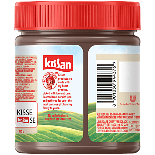 Kissan Hazelnut Choco Peanut Spread, 350 g 2x Protein, No Added Colours & Preservatives, 50% Lower Sugars,