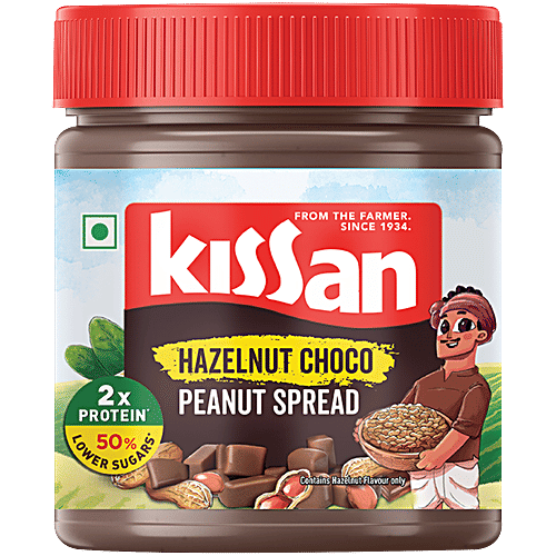Kissan Hazelnut Choco Peanut Spread, 350 g 2x Protein, No Added Colours & Preservatives, 50% Lower Sugars,