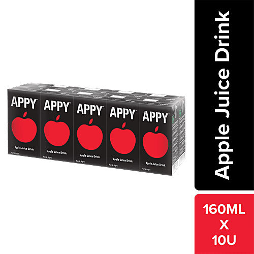 Appy Apple Juice Drink - Ready To Serve Fruit Beverage, 160 ml (Pack of 10) 