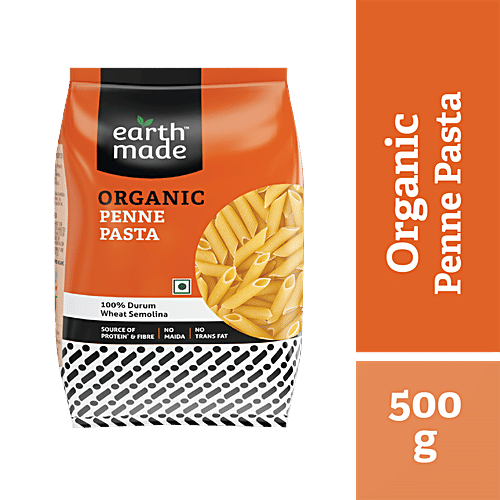 Earthmade Organic Penne Pasta - Rich In Protein, 500 g Pouch 