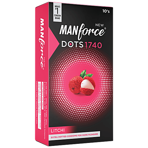 Manforce Condoms Dots 1740 - Litchi, Extra Dotted For More Pleasure, Premium, 10 pcs  