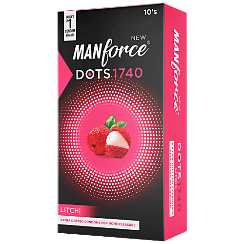 Manforce Condoms Dots 1740 - Litchi, Extra Dotted For More Pleasure, Premium, 10 pcs  