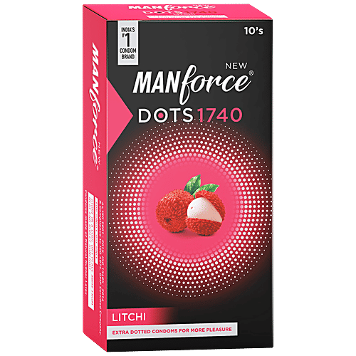 Manforce Condoms Dots 1740 - Litchi, Extra Dotted For More Pleasure, Premium, 10 pcs  
