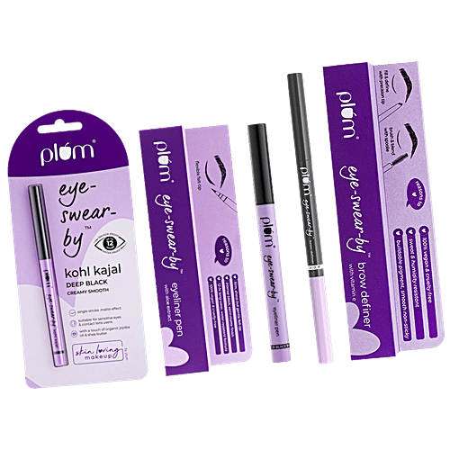 Plum Eye-Swear-By Insta Ready Eyes Trio - Kohl Kajal, Eyeliner Pen, Brow Definer, 3 pcs