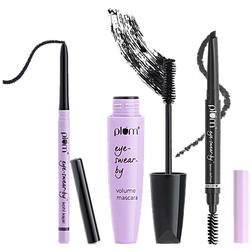 Plum Eye-Swear-By Insta Ready Eyes Trio - Kohl Kajal, Eyeliner Pen, Brow Definer, 3 pcs