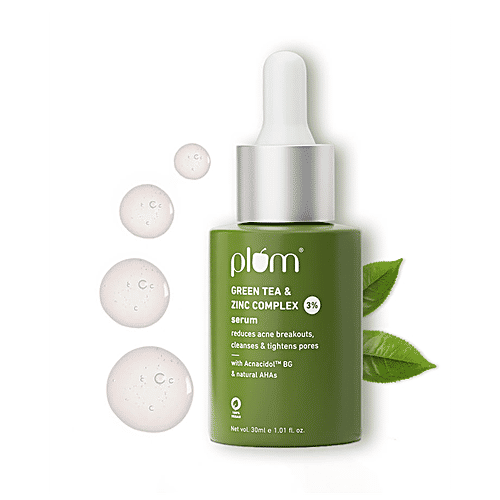 Plum Green Tea & Zinc Complex 3% Serum - With AcnacidolTM BG & Natural AHAs, Fights Pimples & Tightens Pores, 30 ml