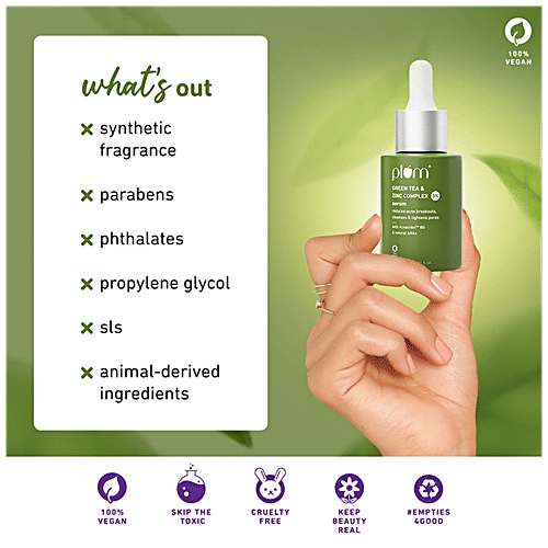 Plum Green Tea & Zinc Complex 3% Serum - With AcnacidolTM BG & Natural AHAs, Fights Pimples & Tightens Pores, 30 ml