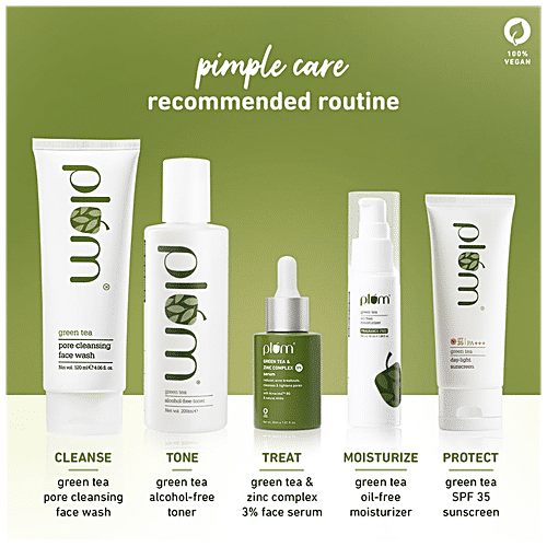 Plum Green Tea & Zinc Complex 3% Serum - With AcnacidolTM BG & Natural AHAs, Fights Pimples & Tightens Pores, 30 ml