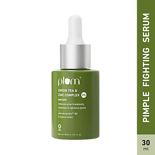 Plum Green Tea & Zinc Complex 3% Serum - With AcnacidolTM BG & Natural AHAs, Fights Pimples & Tightens Pores, 30 ml